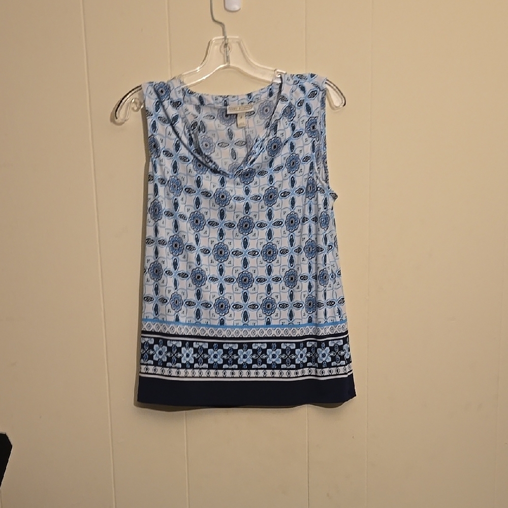 Blue Patterned Sleeveless Top